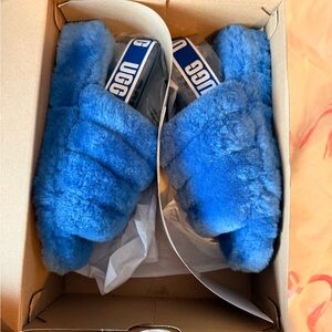 UGG Vibrant Blue Fluffy Slides